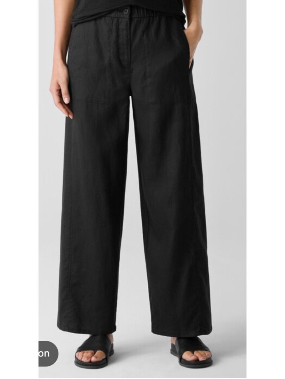 Eileen Fisher Irish Linen Wide Leg Trousers Pants Women Medium Black Minimalist